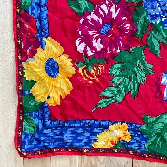 Vintage Liz Claiborne Multicolor Floral Silk Scarf - Picture 6 of 11